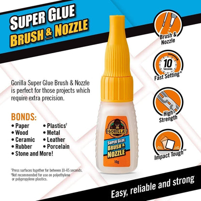 Gorilla Super Glue Gel Liquid Brush Nozzle Tube Strong Superglue Impact Adhesive