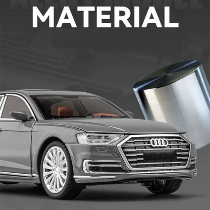 1:24 AUDI A8 Alloy Car Model Diecasts Metal Vehicles Car Model Simulation Sound and Light Collection Boys Toy for Childrens Gift