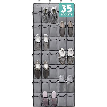 35 Pockets over the Door Shoe Organizer Large Mesh Pockets with 4 Hooks Transparent Fabric Shoe Rack Storage Bag for Bedroom