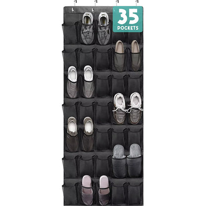 35 Pockets over the Door Shoe Organizer Large Mesh Pockets with 4 Hooks Transparent Fabric Shoe Rack Storage Bag for Bedroom