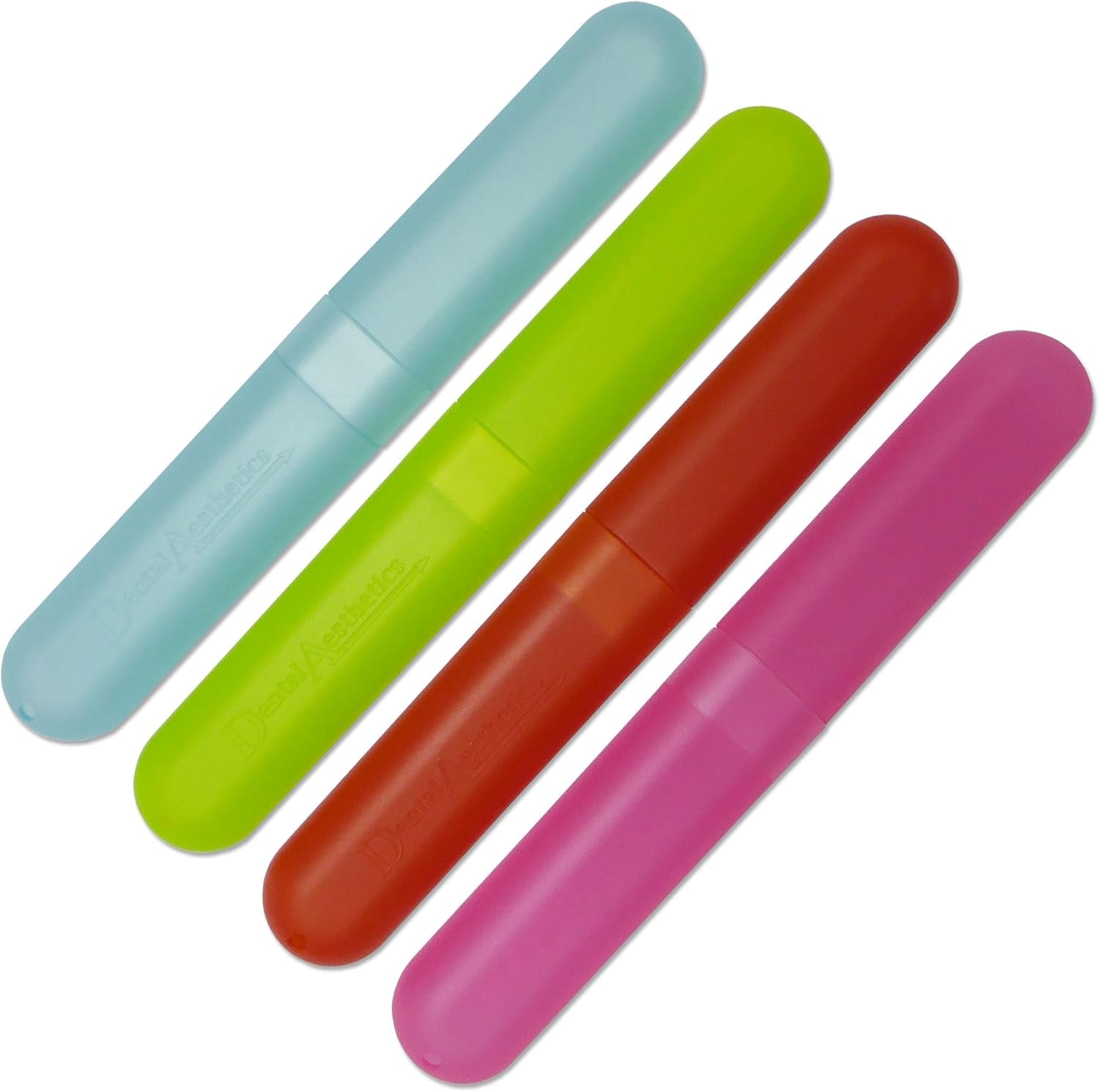 4 X Toothbrush Case Travel Cover ~ Plastic Holder, Store Clean Brushes on Holidays (Pink, Blue, Green & Orange)