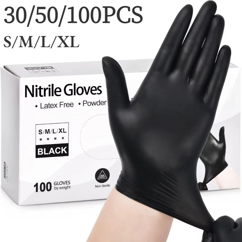 30/50/100PCS Black Nitrile Gloves Household Kitchen Bathroom Cleaning Gloves Dishwashing Nail Art Hair Dye Pets Latex Free