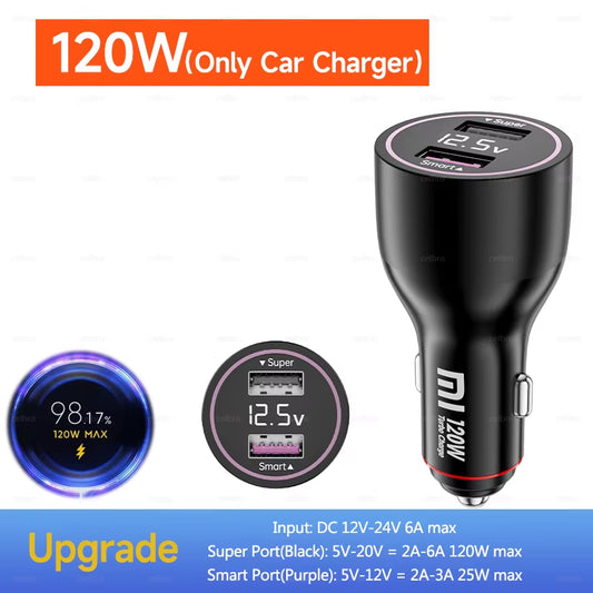Mi Car Charger 120W 67W 6A Fast Charging Dual-Port USB a for  14 14 Ultra 13 13T 12 Pro Redmi Note A3 POCO Pad 6