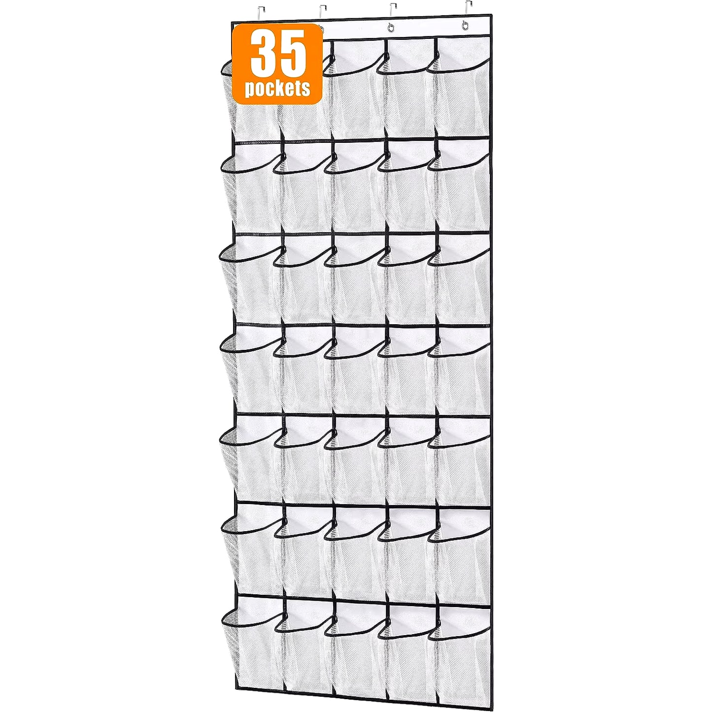 35 Pockets over the Door Shoe Organizer Large Mesh Pockets with 4 Hooks Transparent Fabric Shoe Rack Storage Bag for Bedroom