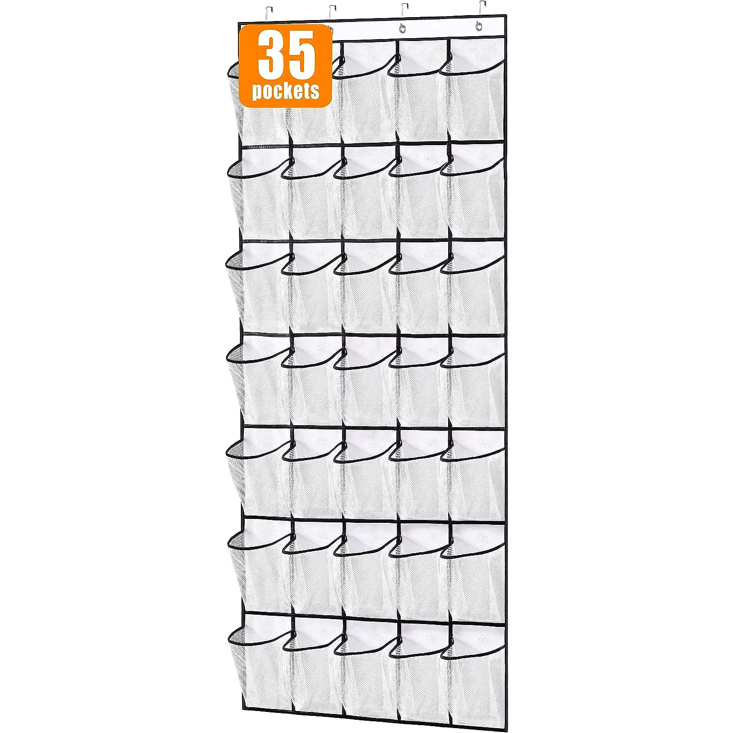 35 Pockets over the Door Shoe Organizer Large Mesh Pockets with 4 Hooks Transparent Fabric Shoe Rack Storage Bag for Bedroom