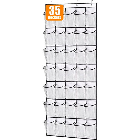 35 Pockets over the Door Shoe Organizer Large Mesh Pockets with 4 Hooks Transparent Fabric Shoe Rack Storage Bag for Bedroom