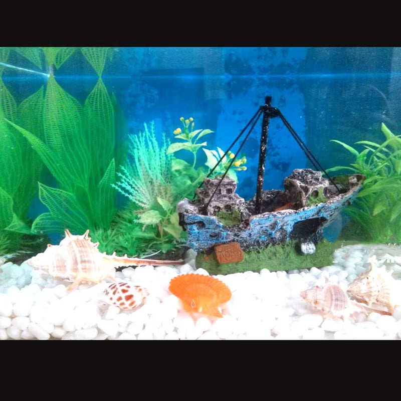 Aquarium Fish Tank Landscaping Shipwreck Pirate Ship Decoration Resin Boat Accessories Furniture Pet Fish Tank Decorations