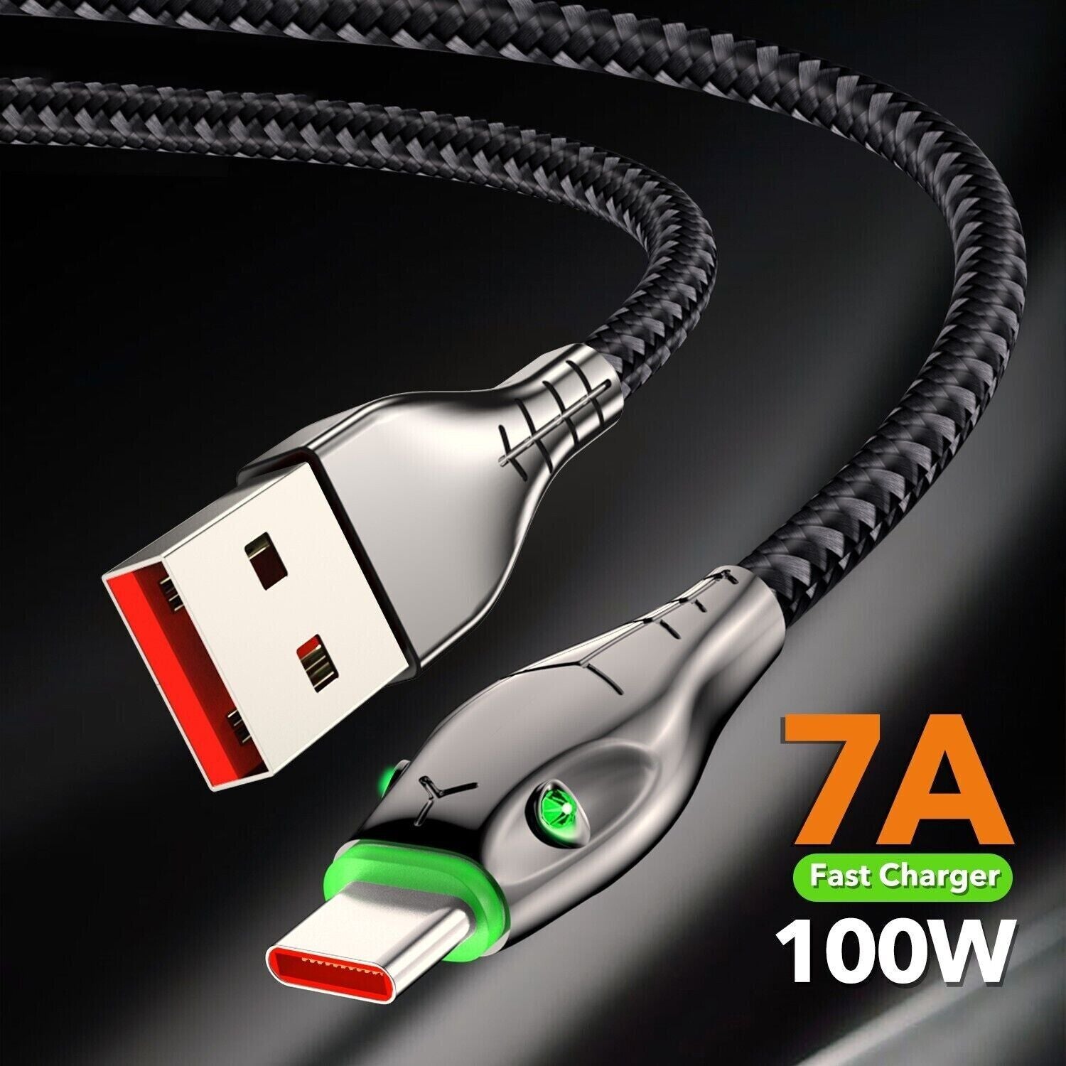 USB a to Type C Cable 7A 100W Fast Charger Braided Long Lead 0.25M 1M 2M 3M