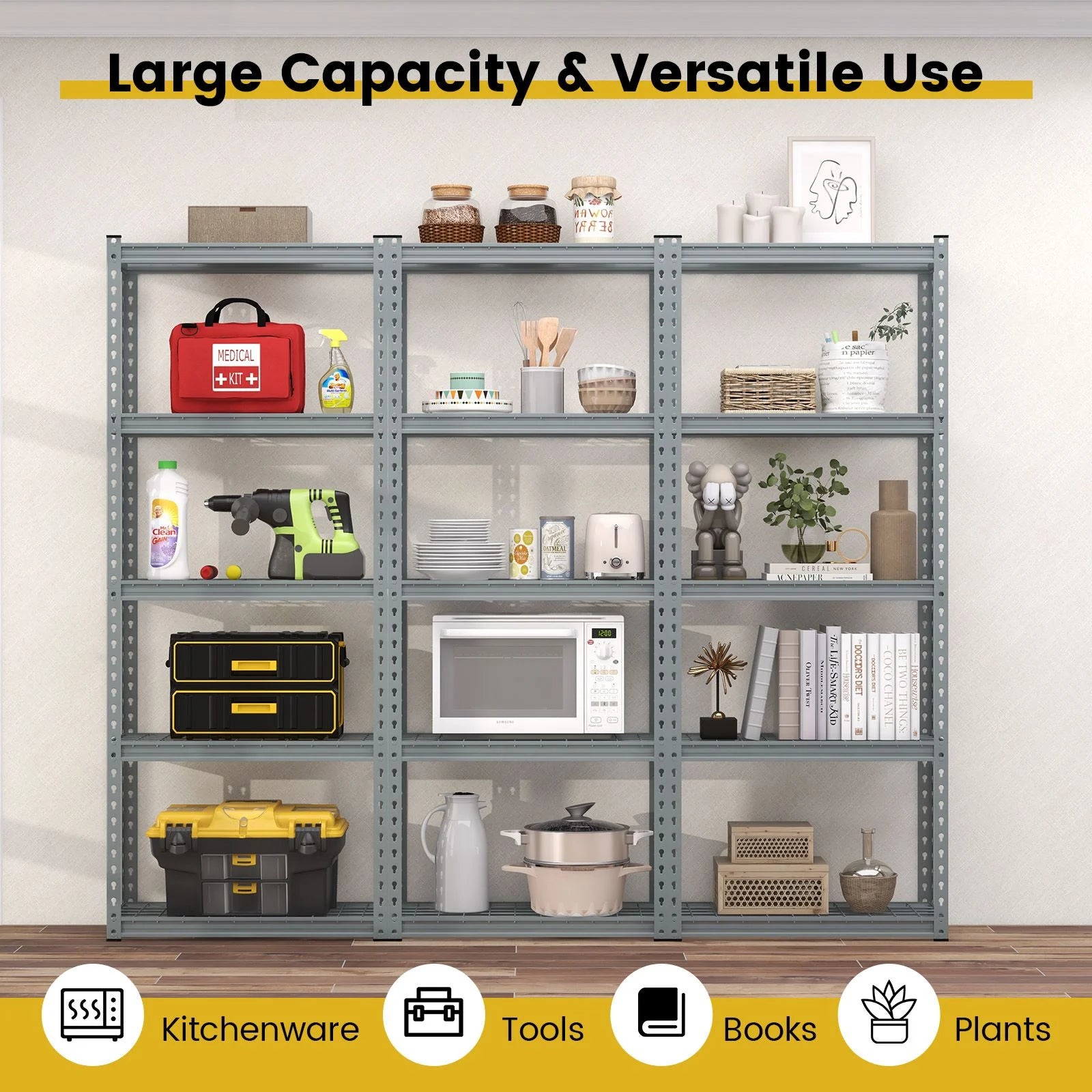 5-Tier Garage Metal Storage Shelves Shelving Unit