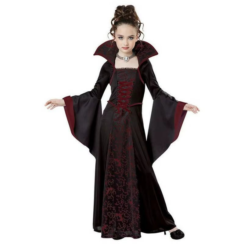 Halloween Costume for Kids Halloween Fantasy Vampire Costume Girls Long Tutu Dress Kids Carnival Outfit Gothic Feather Clothes