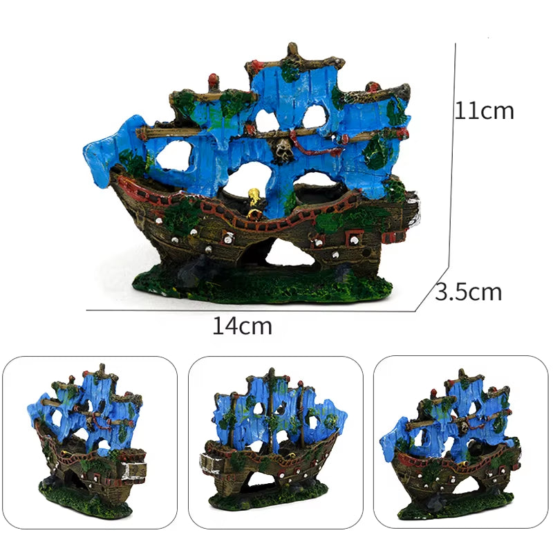 Aquarium Fish Tank Landscaping Shipwreck Pirate Ship Decoration Resin Boat Accessories Furniture Pet Fish Tank Decorations