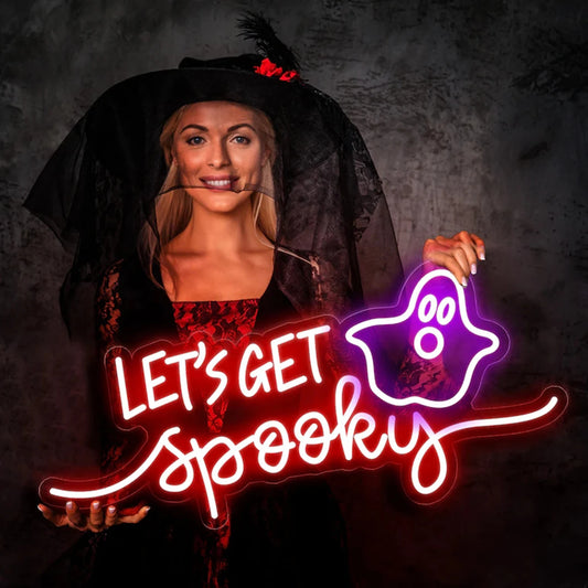 Halloween Neon Sign Halloween Party Decorations Dimmable Led Light Neon Sign for Home Bar Room Spooky Wall Decor Halloween Gift