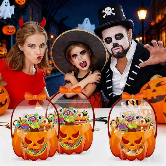 Halloween Candy Bag 10 Pieces Holiday Treat Bags Basket Clear Festive Pouch for Home Outdoor Event Party Festival Yard School