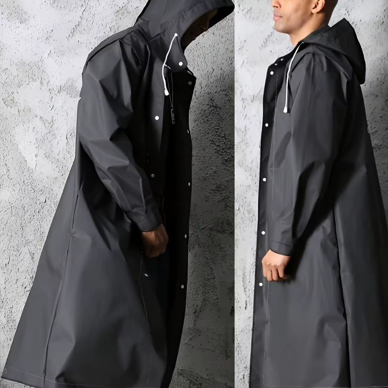 Black Fashion Adult Waterproof Long Raincoat Women'S Men'S Raincoat Hooded Outdoor Motorcycle, Cycling, Hiking, Fishing