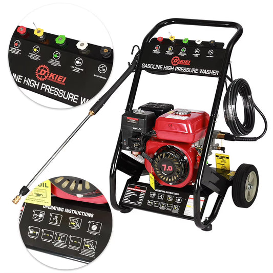 Heavy-Duty Metallic Pump Petrol Pressure Washer with 5 Quick-Connect Nozzles, Built-In Wheels & Large Tank for Cars