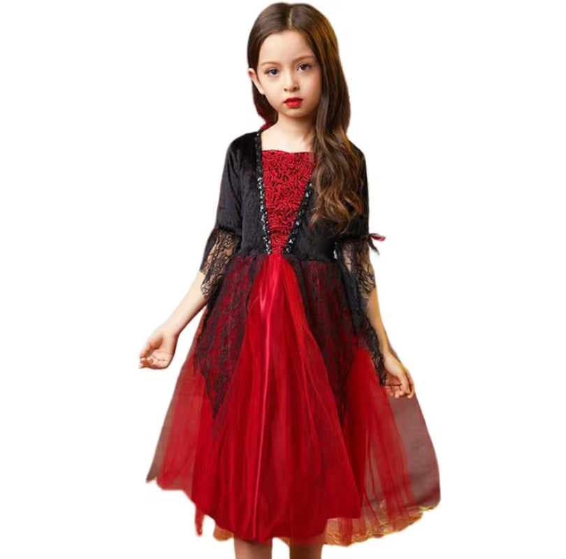 Halloween Costume for Kids Halloween Fantasy Vampire Costume Girls Long Tutu Dress Kids Carnival Outfit Gothic Feather Clothes
