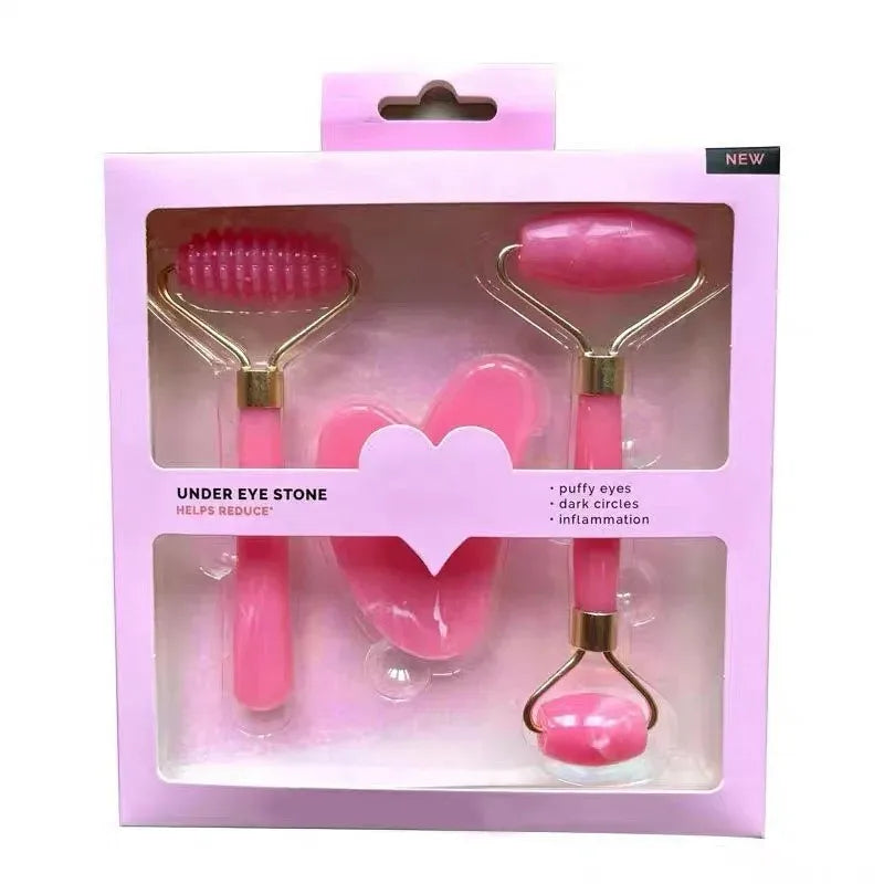 3Pcs Facial Massager Double Head Roller Beauty Stick Heart Shaped Scraping Tablets Pink for Full Body Massage Tools Plastic