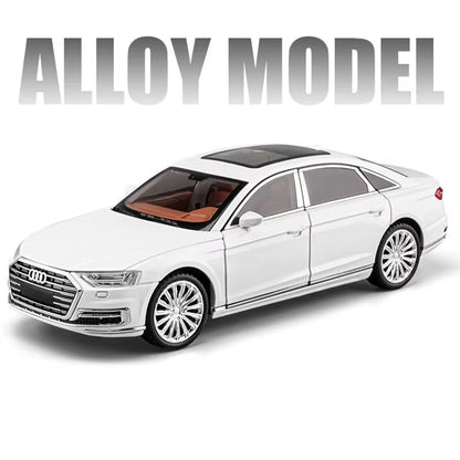 1:24 AUDI A8 Alloy Car Model Diecasts Metal Vehicles Car Model Simulation Sound and Light Collection Boys Toy for Childrens Gift