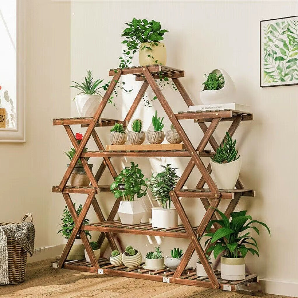 Wood Plant Stand Garden Flower Pot Holder Shelves Corner Rack in Living Room Balcony Patio Yard