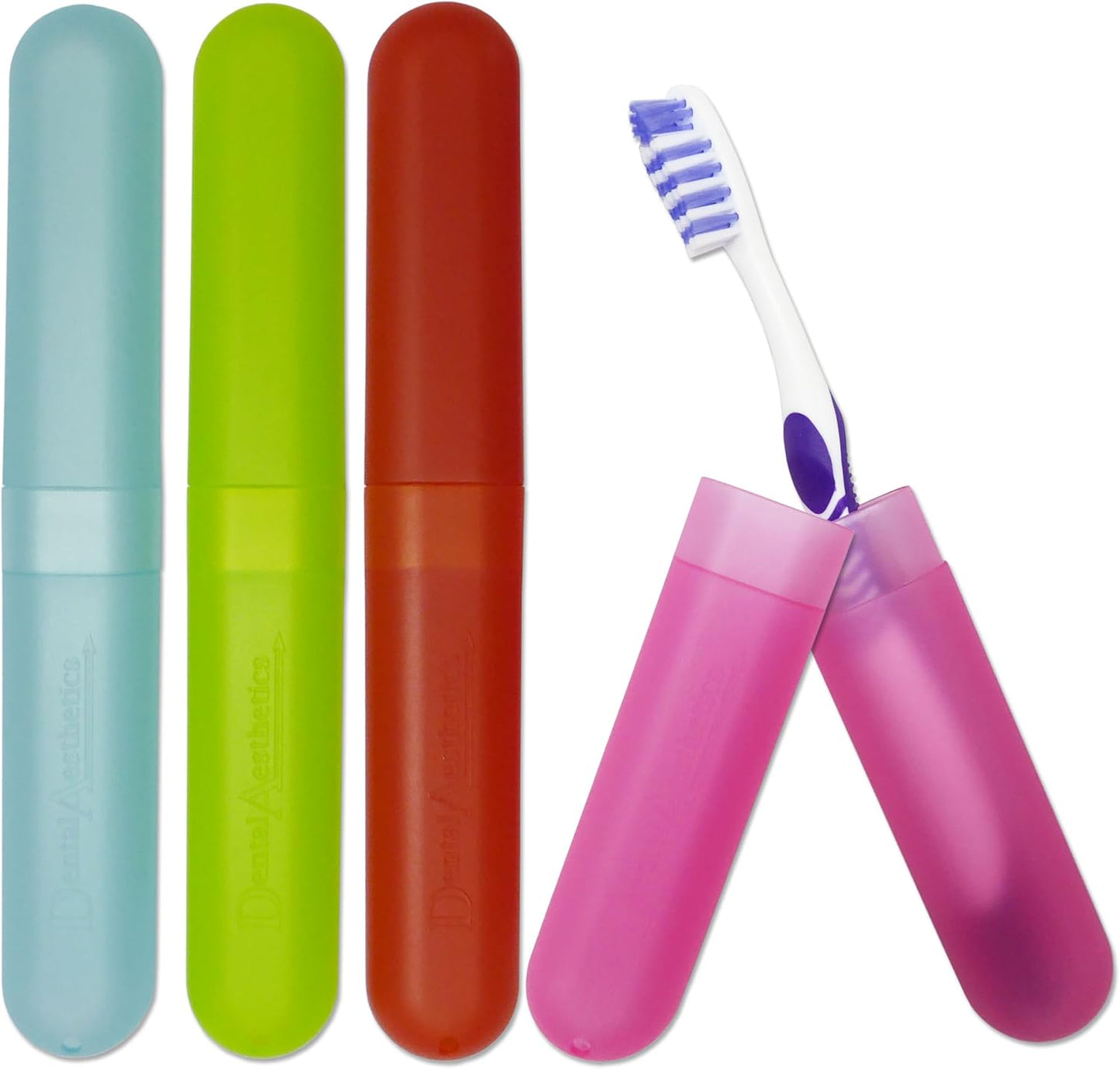 4 X Toothbrush Case Travel Cover ~ Plastic Holder, Store Clean Brushes on Holidays (Pink, Blue, Green & Orange)