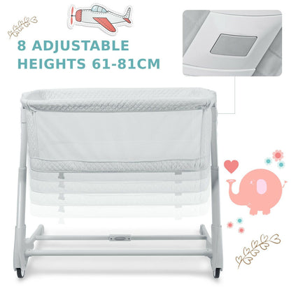 Baby Bedside Cot with Washable Mattress and Breathable Mesh