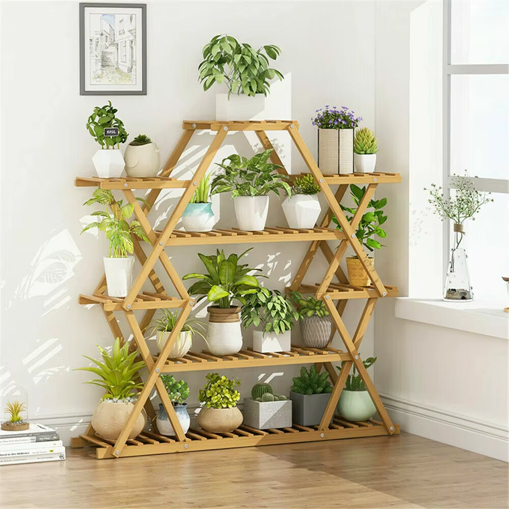 Wood Plant Stand Garden Flower Pot Holder Shelves Corner Rack in Living Room Balcony Patio Yard