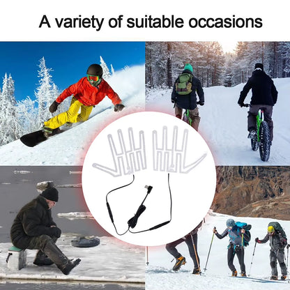1 Pair Five-Finger Gloves Heating Pad Carbon Fiber 5V Hand Warmer Heater Thermal Insulation for Outdoor Skiing