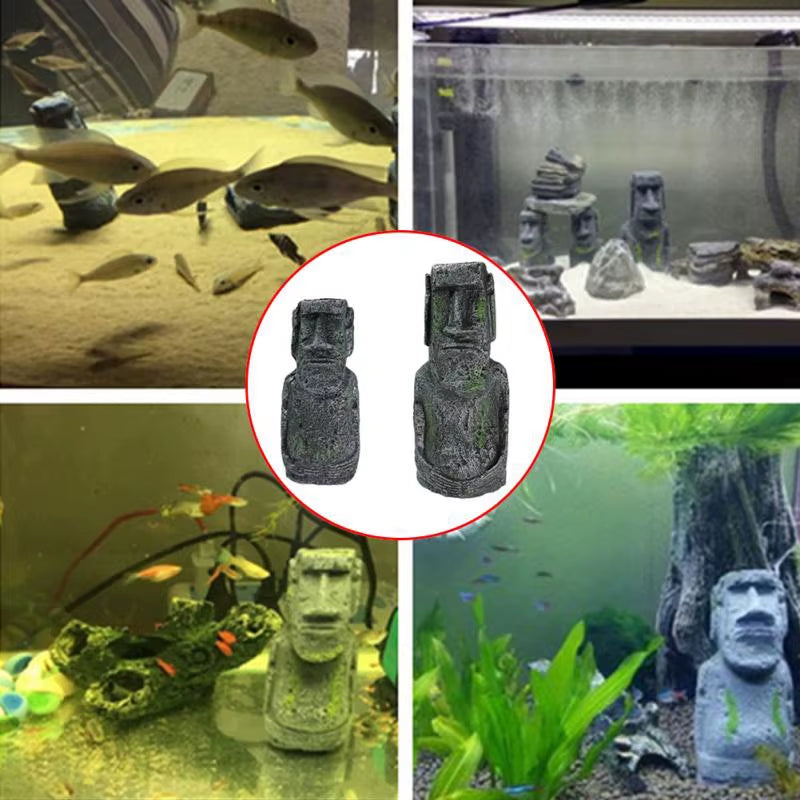 Easter Island Stone Statue Resin Ornament Fish Tank Aquarium Decoration Gnome Terrarium Reptile Tank Artificial Stone Home Decor