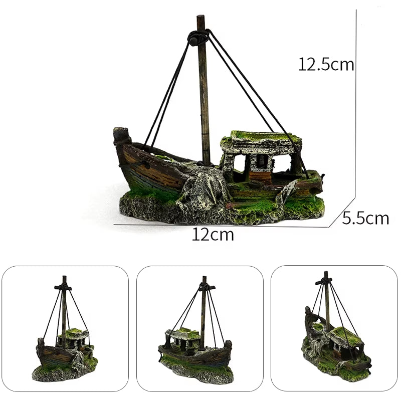 Aquarium Fish Tank Landscaping Shipwreck Pirate Ship Decoration Resin Boat Accessories Furniture Pet Fish Tank Decorations