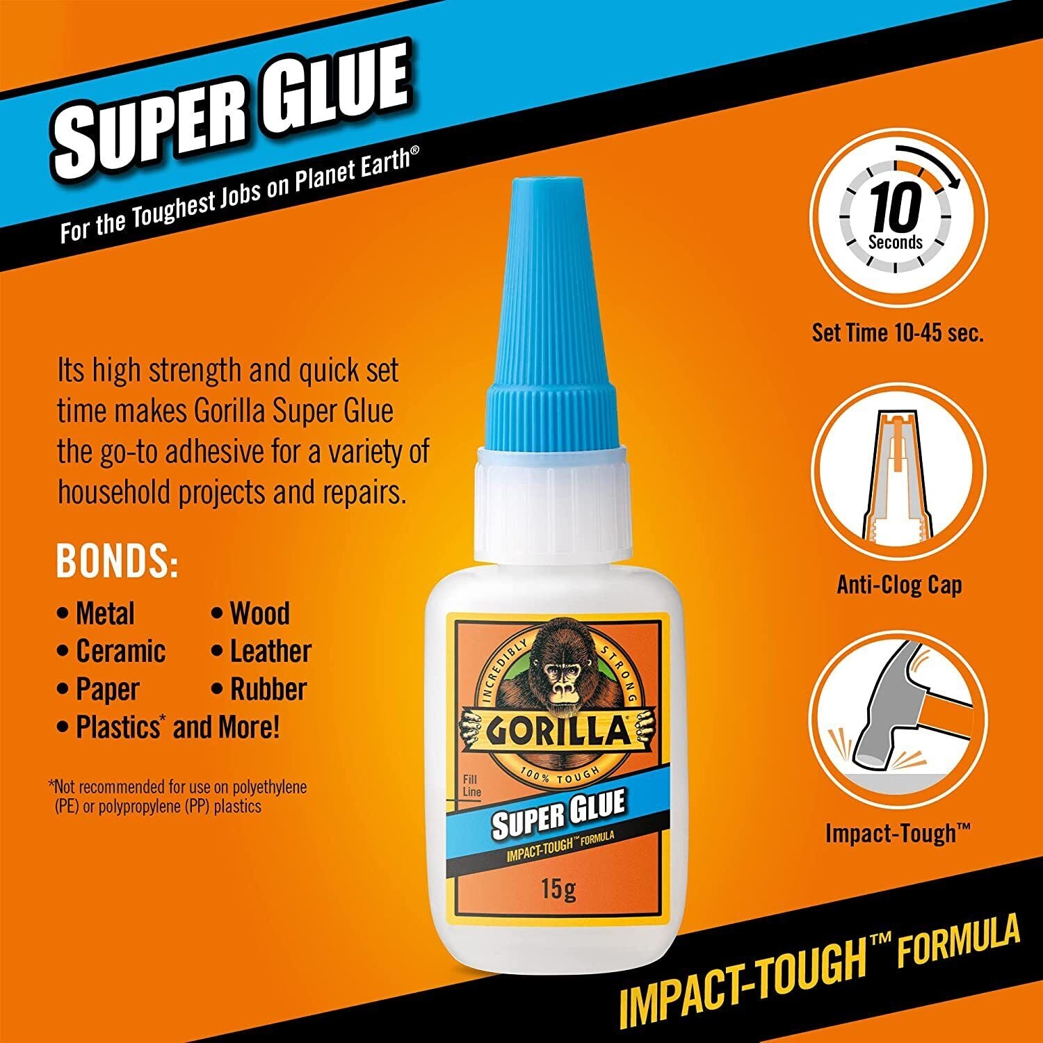 Gorilla Super Glue Gel Liquid Brush Nozzle Tube Strong Superglue Impact Adhesive