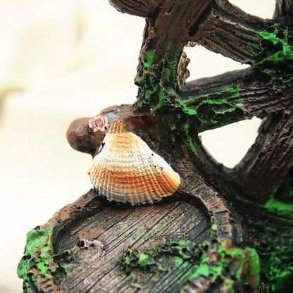 Steering Wheel Wine Barrel Resin Aquarium Ornament Decoration Plant for Fish Tank Accessories Home Pet Fish Tank Decor Supplies