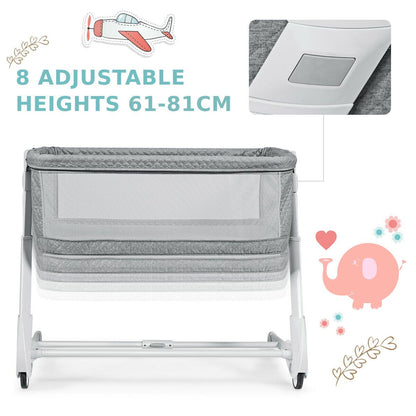 Baby Bedside Cot with Washable Mattress and Breathable Mesh