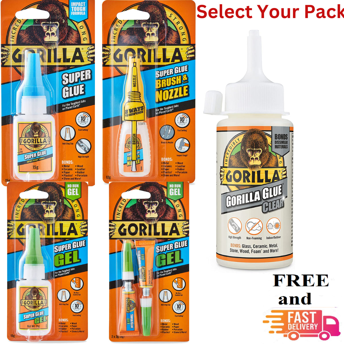 Gorilla Super Glue Gel Liquid Brush Nozzle Tube Strong Superglue Impact Adhesive