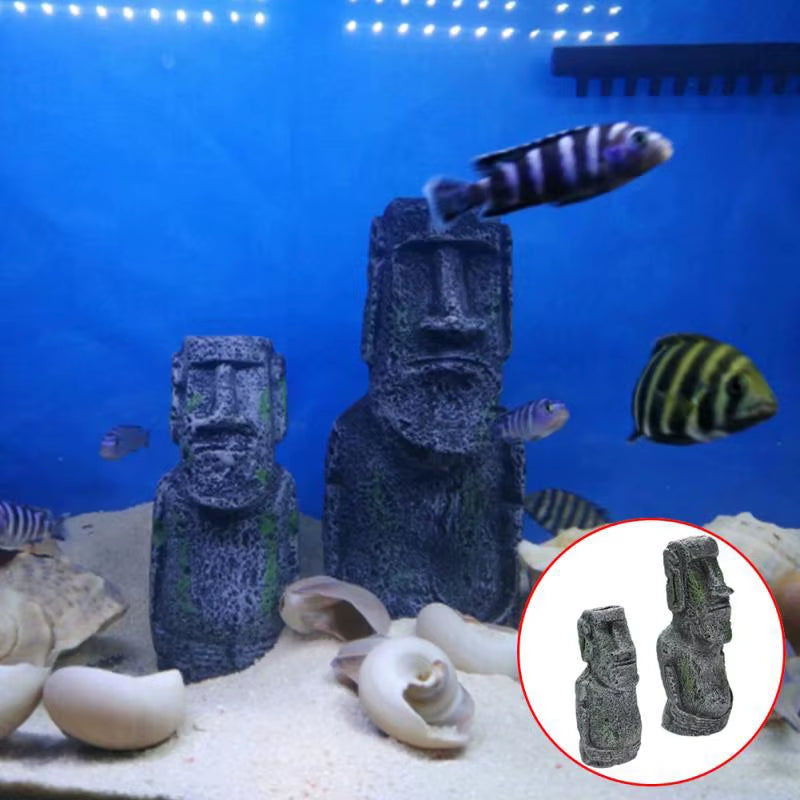 Easter Island Stone Statue Resin Ornament Fish Tank Aquarium Decoration Gnome Terrarium Reptile Tank Artificial Stone Home Decor