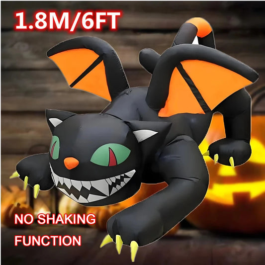Halloween Inflatable 1.8M Black Cat Toy Shakes Head Ghost LED Lights Indoor Outdoor Yard Airblown Decoration Fun Party Display