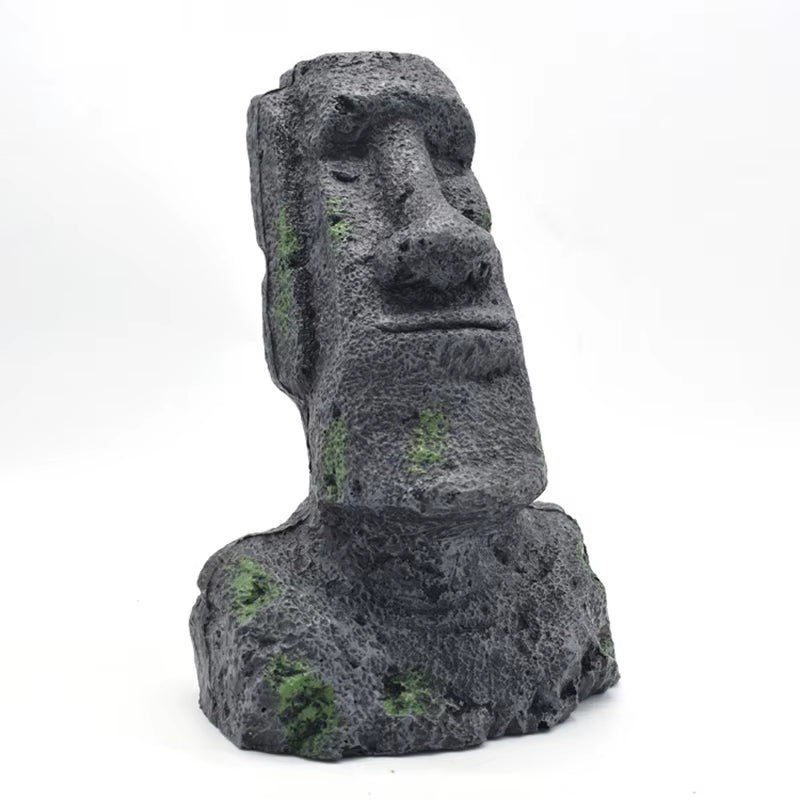 Easter Island Stone Statue Resin Ornament Fish Tank Aquarium Decoration Gnome Terrarium Reptile Tank Artificial Stone Home Decor