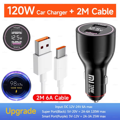 Mi Car Charger 120W 67W 6A Fast Charging Dual-Port USB a for  14 14 Ultra 13 13T 12 Pro Redmi Note A3 POCO Pad 6