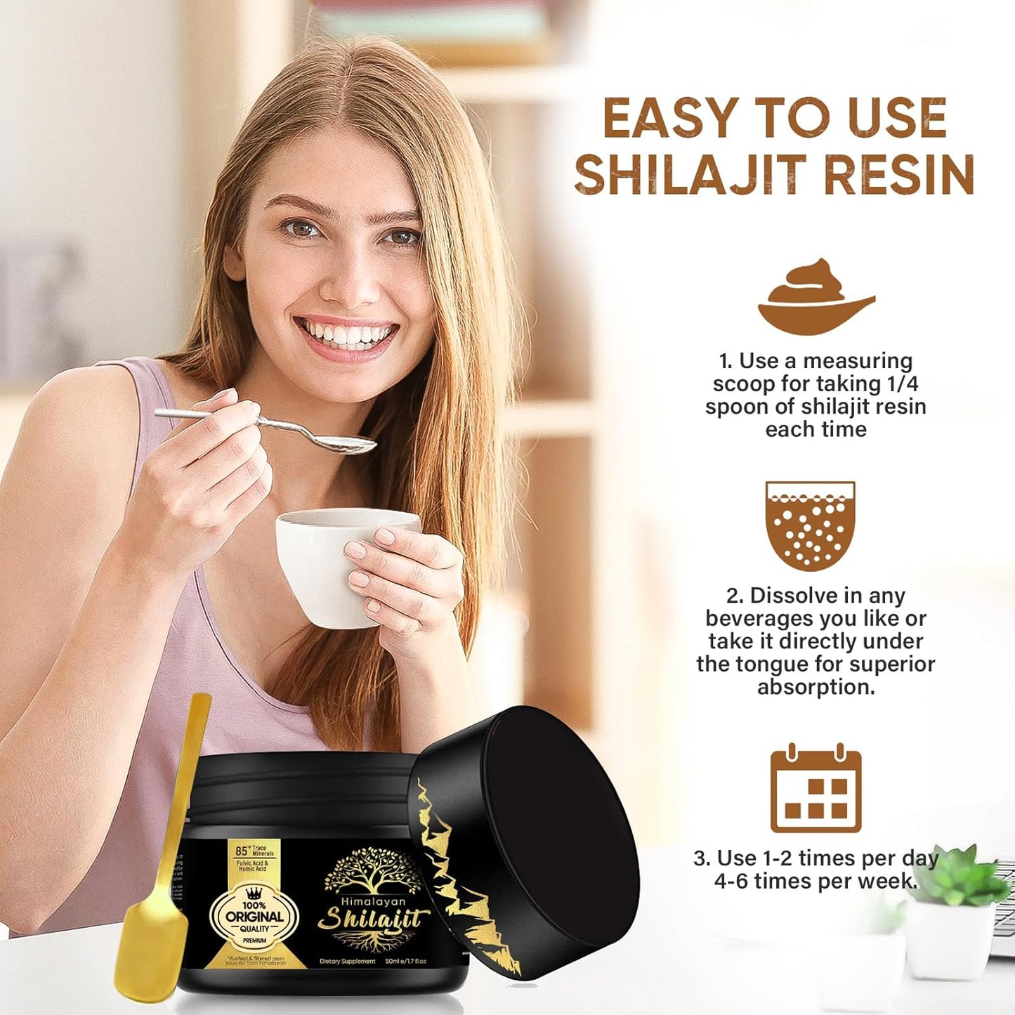 Shilajit Resin, Organic Pure Himalayan Shilajit, with 85+ Trace Minerals & Fulvic Acid, Improve Energy, Vitality, and Overall Health, 1.7 Fl Oz