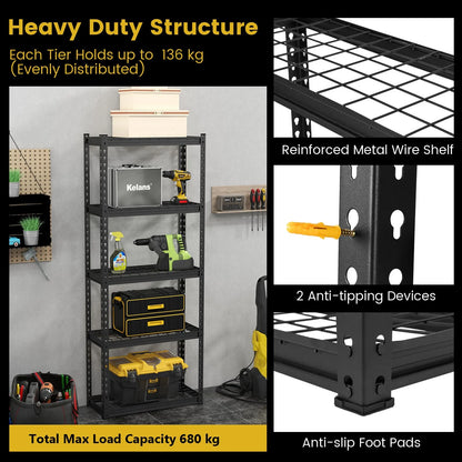 5-Tier Garage Metal Storage Shelves Shelving Unit