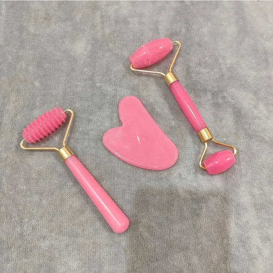3Pcs Facial Massager Double Head Roller Beauty Stick Heart Shaped Scraping Tablets Pink for Full Body Massage Tools Plastic