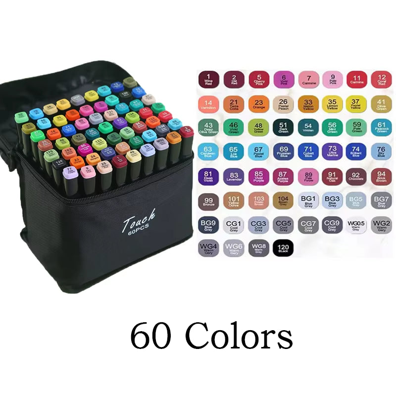 24-60 Colors Oily Art Marker Pen Set for Drawing Double Headed Sketching Tip Based Markers Graffiti Manga School Art Supplies