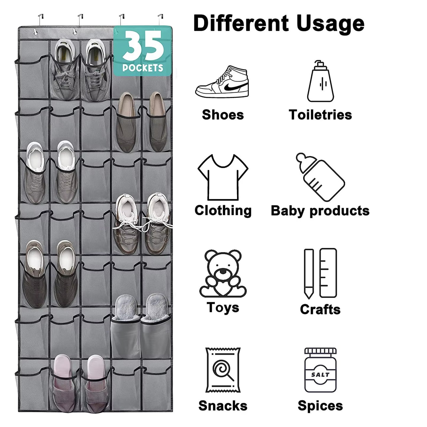 35 Pockets over the Door Shoe Organizer Large Mesh Pockets with 4 Hooks Transparent Fabric Shoe Rack Storage Bag for Bedroom