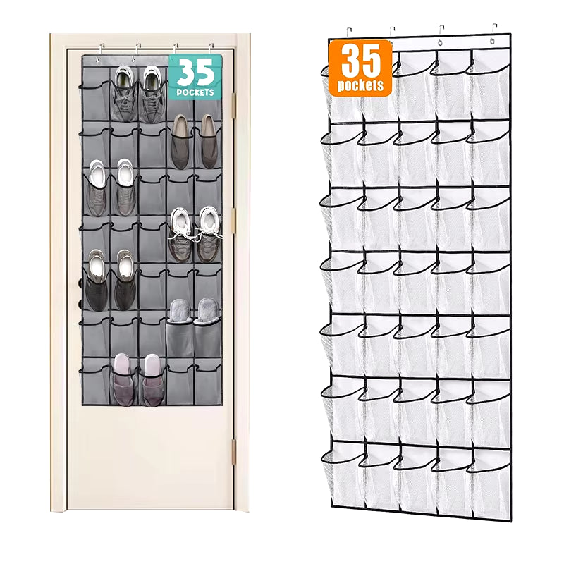 35 Pockets over the Door Shoe Organizer Large Mesh Pockets with 4 Hooks Transparent Fabric Shoe Rack Storage Bag for Bedroom