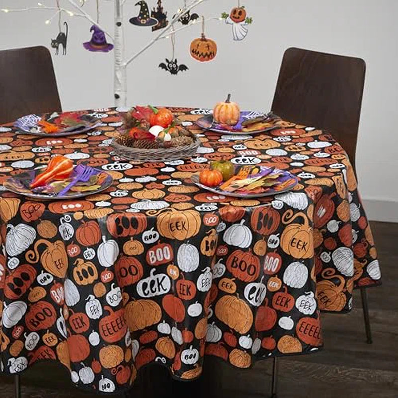 PVC Tablecloth Halloween Design 70In round - Pumpkin Party